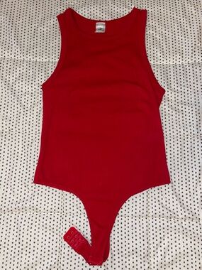 Red Sleeveless Ribbed Bodysuit O/S